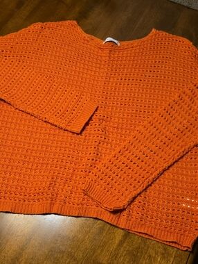 Staccato Orange Open-Knit Crew Sweater